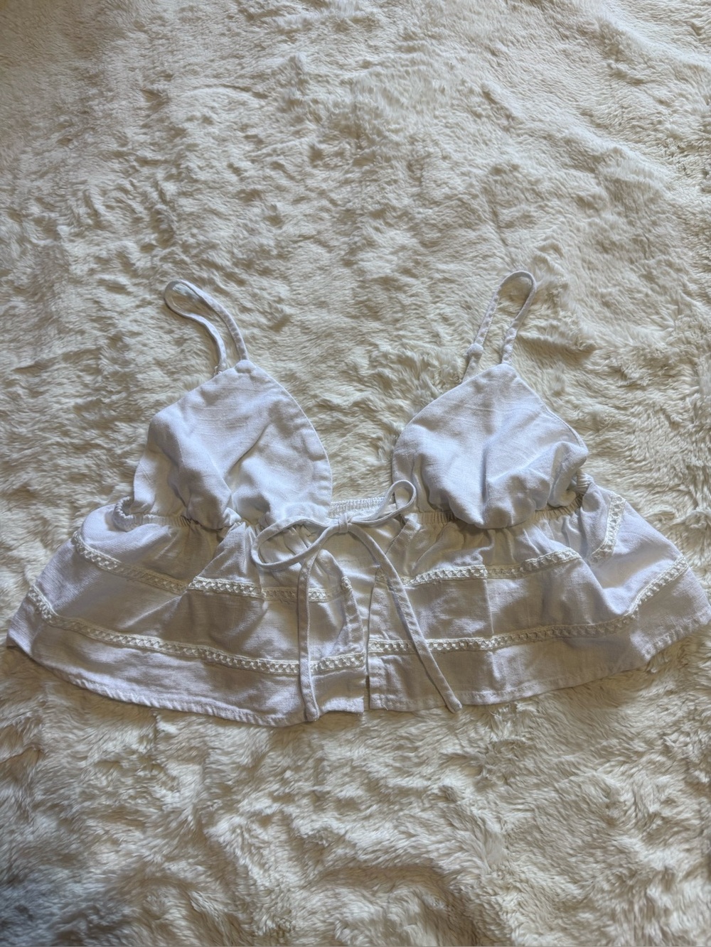 White Boho Tie Front Peplum Cami Top Size Small